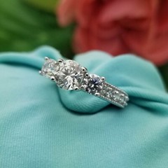 Silver Round 3-Stone Cubic Zirconia Ring-925-Sterling-5.7mm Center-3.4mm Band