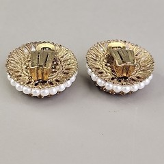 Vintage Sugared Flowers Clip On Earrings West Germany Round Faux Pearls 7/8″