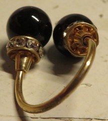 Vintage Gold Tone Rhinestone Black Onyx 2 Ball Dangle Charm Pendant Fashion 1.25