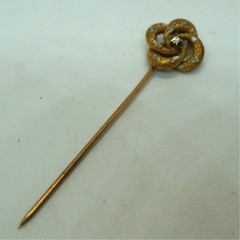 Antique Victorian 14K Gold Diamond Stick Pin Knot Design Enamel Accent