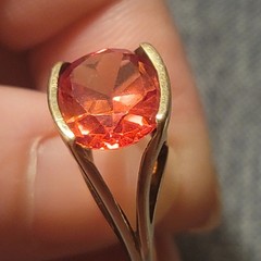 Vintage Mid-Century 14K Vivid Reddish-Orange Sapphire, Approx. 6.00 Carats