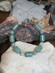 Vintage 925 Sterling Silver Green Stone Beaded Toggle Clasp Bracelet 30g