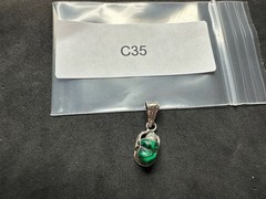 1.84g Vintage Sterling Silver 925 Green Black Swirl Scarab Pendant M