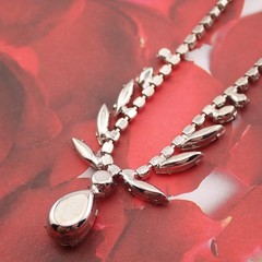 Vintage Dainty Clear Rhinestone Navette Teardrop Dangle 16 1/2″ Adj Necklace
