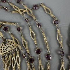 Vintage Necklace Gold Tone Multi Strand Purple Rhinestone Statement 25″