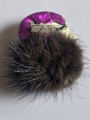 2 Lot Vintage Real Fur Mink Pin Brooch Lady Face Profile HAN SHIN (1) marked