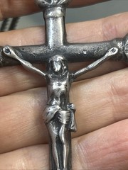 55. Old Rare 925 Sterling Cross Pendant Curb link Chain Necklace 24″, 28.2g