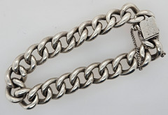 Sterling Silver CHUNKY CURB LINK Charm Bracelet Size 7 Vintage 21 grams