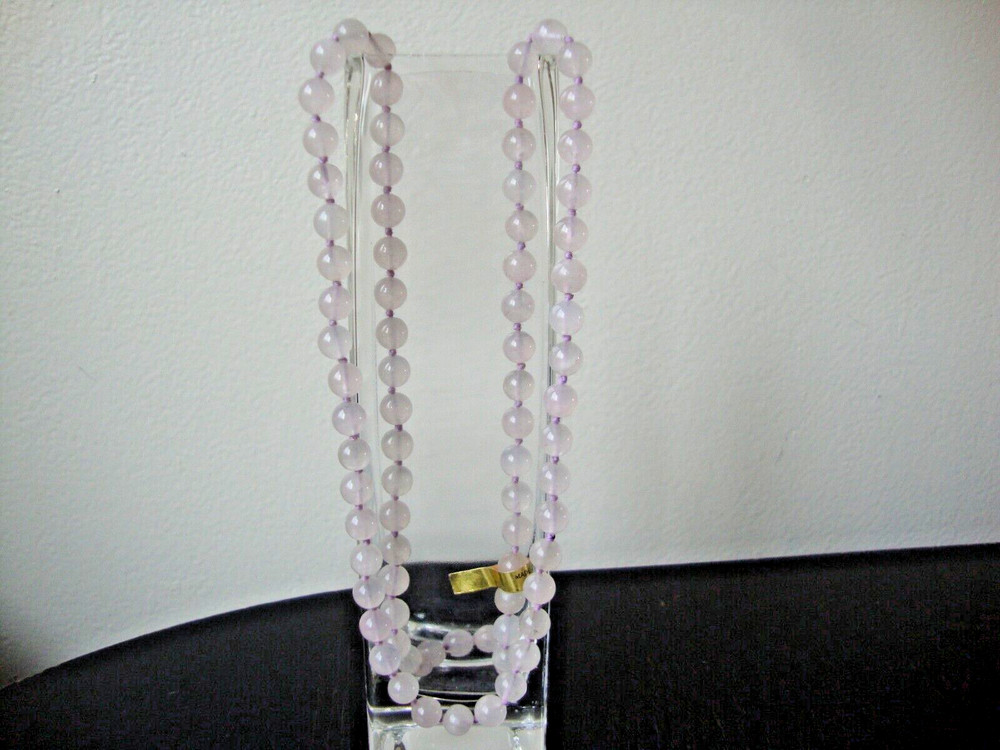 VINTAGE 1980s HAND STRUNG HAND KNOTTED 8mm ROSE QUARTZ 30″ ENDLESS BEAD NECKLACE