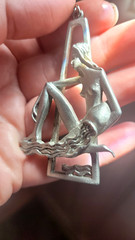 Cathedral Figural Aquarius Woman Horoscope Pewter Necklace Vintage 1970th