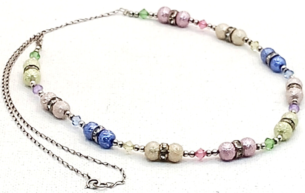 925 Austrian Crystals/Rhinestones/Beads on Chain Necklace, 22″ Free Ship! #625