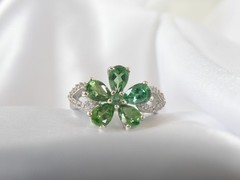 Vintage Sterling Silver Natural Irradiated Green Tourmaline Halo Ring Size 6
