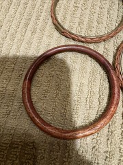 3 Vintage Bangles Wood, Leather, And Gold Tone