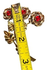 VINTAGE 12 KT GF on STERLING SILVER VERMEIL RED RHINESTONES FLOWER BROOCH 1940s