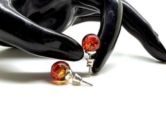 Unique Silver red Natural dyed Amber stud Earrings 2g