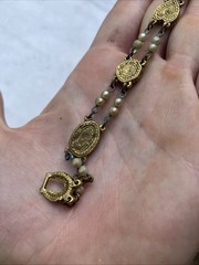 Vintage Goldette NY Victorian Bracelet. Multi-tone rhinestones & Faux pearls