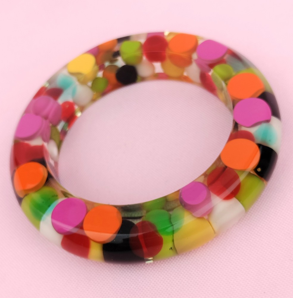 Vtg 1960s SOBRAL Clear Lucite Colorful Injected Bubble Chunky Bracelet Mod 8″