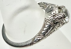 ART DECO BELAIS 18K .53 CT VINTAGE ENGAGEMENT FILIGREE ANTIQUE RING (C130B)