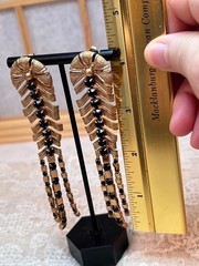 Gold Tone Dangle Drop Pierced Earrings Dramatic Black Crystals 4″L