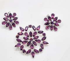 B. David Purple Crystal Rhinestone Brooch and Earring Jewelry Set