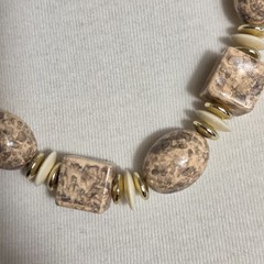Beaded Statement Necklace Square & Round Beads Flat Gold & White Spacers