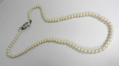 Antique Art Deco Faux Pearl Choker Dainty Rhinestone Clasp Granny Core 14.5″