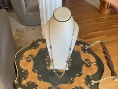 Vintage Christian Dior Long Gold Chain Necklace 32 In Lapis Glass