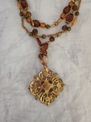 NOS 1990s Faux Ambrr Topaz Vintage Necklace Layered Macy’s NWT Rbt Rose Maximal