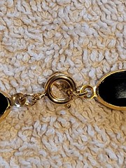 Vintage Gold-plated Bezel Set Clear Black Faux Pearl Necklace 36-in