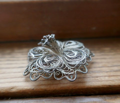 Vintage 925 Mexico Signed Filigree 3D Intricate Spun Wire Flower Brooch 45mm