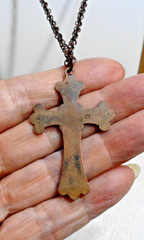 Large Vintage Solid Copper Cross / Crucifix Pendant & 22″ Curb Link Chain 12.6 g