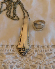 Vintage Spoon Ring and Spoon Handle Pendant Necklace Silver Plated Roger Bros IS