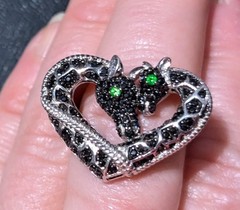 JTV Sterling Silver 925 Black Spinel Chrome Diopside GIRAFFE critter ring