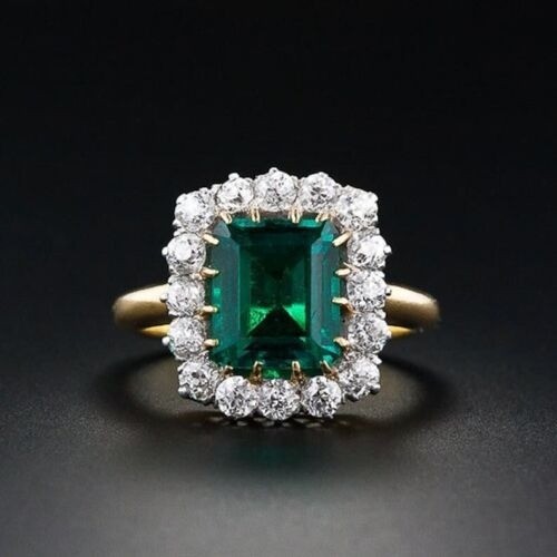 Art Deco 4.60 Ct Natural Emerald Antique Vintage Wedding Ring 14K Yellow Gold FN