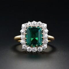 Art Deco 4.60 Ct Natural Emerald Antique Vintage Wedding Ring 14K Yellow Gold FN