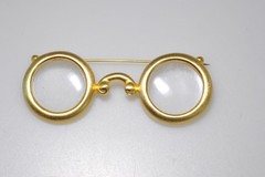 Brooch vtg satin gold tone eye glasses iconic John Lennon style large 3″ MA