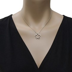 ESTATE .56CT DIAMOND 18KT WHITE GOLD 3D OPEN FLOWER LOVE FLOATING PENDANT