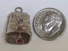 Sterling Silver ~ BELL Charm ~ Sweet Ring Noise ~ With Gems ~ RARE! ~ VINTAGE