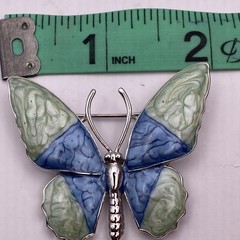Butterfly Pin Brooch Silver Tone Green & Blue Enamel Jewelry No Brand B9C