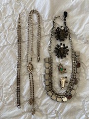 5 pc Vintage Large Black Jet Rhinestone Necklaces, Bracelet, Earrings