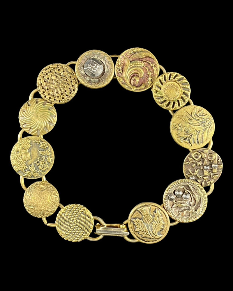 Antique Victorian Bracelet Series of Gold Plated Buttons Charms