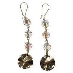 Aurora Borealis Crystal Glass Bead Gold Tone Charm Dangle Earrings