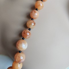 Peach Marbled Bead Necklace Statement Graduated Strand 30”