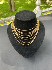 Vintage LES BERNARD Gold Snake Chain Multi Strand Choker Necklace Signed