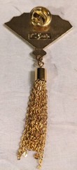 Signed Pinback Japanese Fan Gold Tone Osaka Midosuji Parade Tassels Enamel Vtg