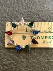 Vintage B David Circle Brooch Pin Multi-Color Crystal Faux Pearl Midcentury