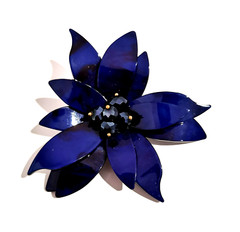 Vintage Flower Brooch Blue Large Plastic And Faceted Glass Beads Centre Handmade