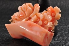 Pink coral OBIDOME brooch “Cherry blossom and rose” Certificate, (47mm 120.0ct)
