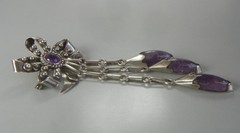 Mexico 3 1/4″ Brooch Sterling Silver Amethyst Long Dangles Vintage 1940s Taxco