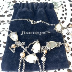 Vintage Judith Jack Sterling Silver Marcasite Mother of Pearl Pink Necklace 42″